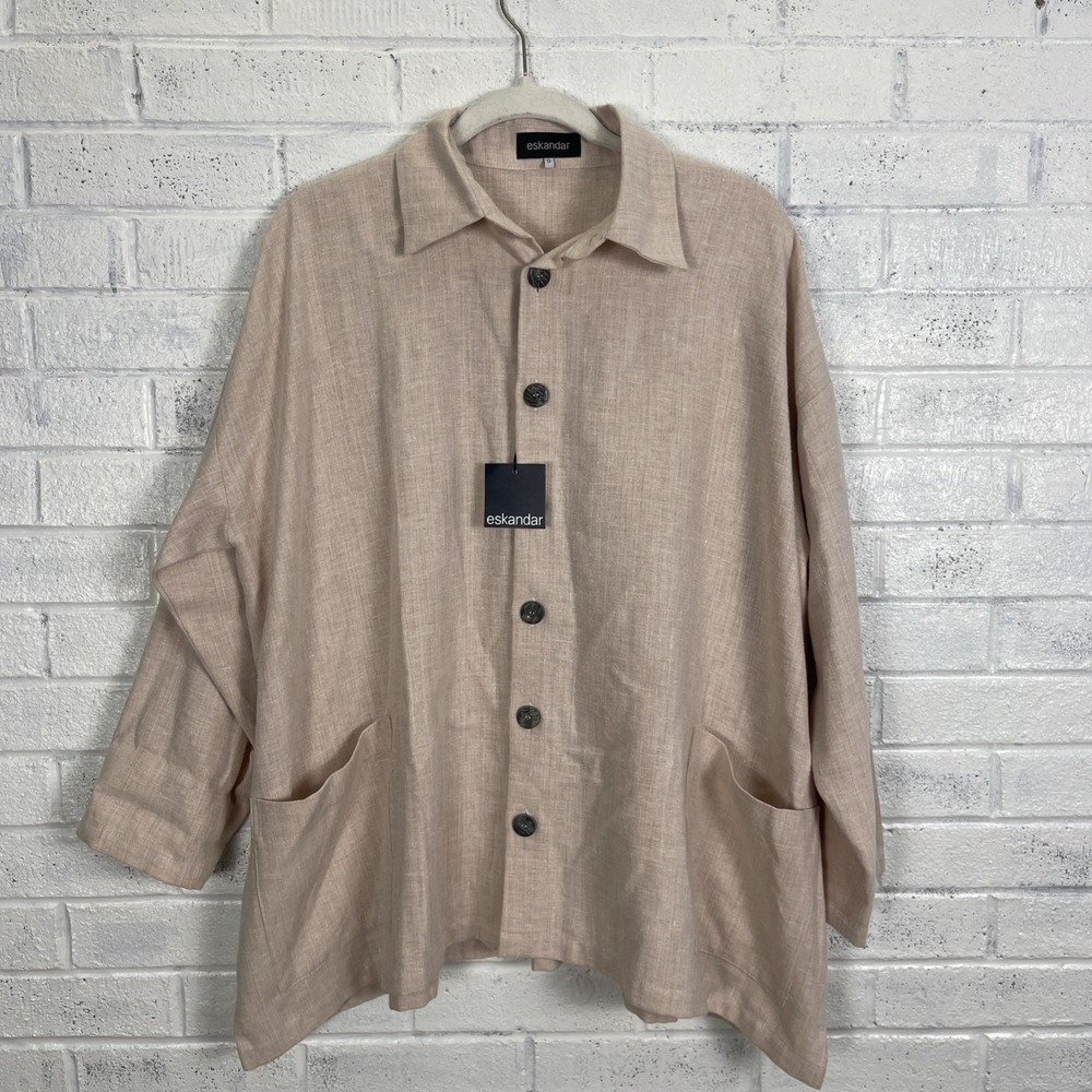 Eskandar Wide A Pleat Jacket With Collar Womens Size 0 XS Dusty Pink Linen Blend
